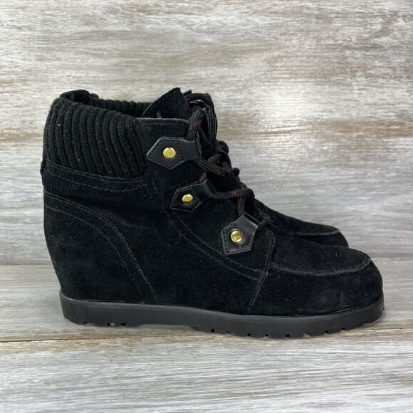 TOMMY HILFIGER Womens 'Serafin' Black Suede Textile Wedge Boots Size 6.5 - Picture 3 of 9